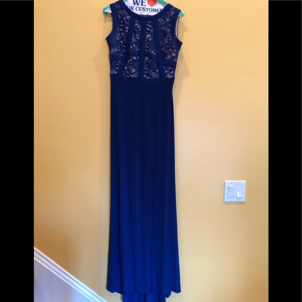 Navy lace evening dress